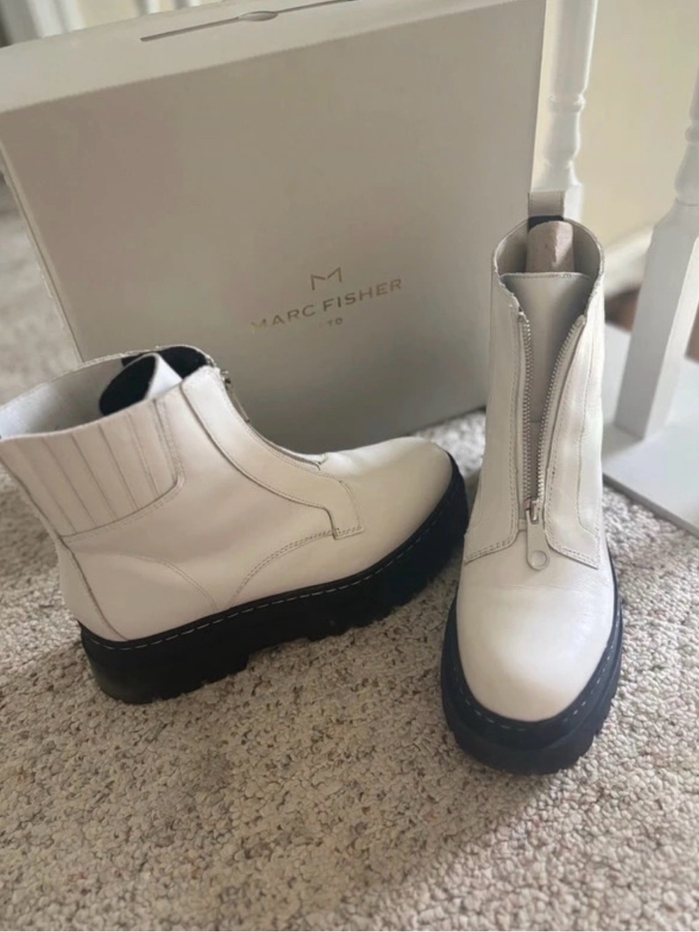 Marc Fisher Cream Leather Platform Chelsea Zip Booties